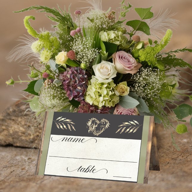 Rustic Heart & Monogram - Salbei Platzkarte (Von Creator hochgeladen)