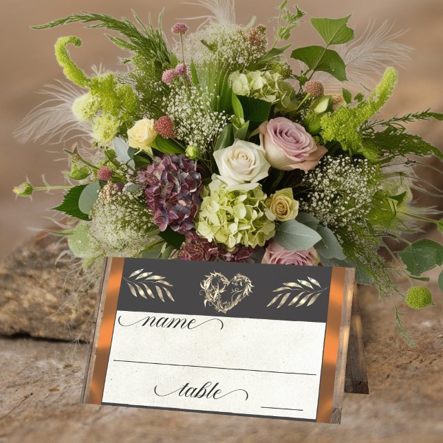 Rustic Heart & Monogramm - Kupfer Platzkarte (Von Creator hochgeladen)