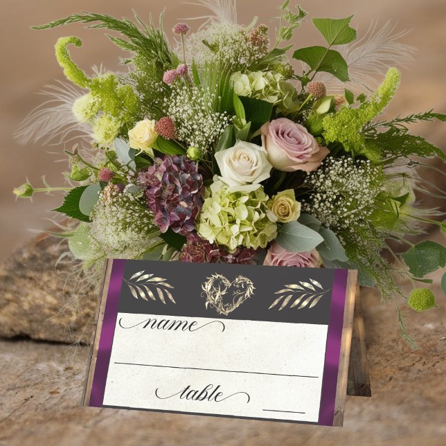 Rustic Heart & Monogramm - Pflaume Platzkarte (Von Creator hochgeladen)