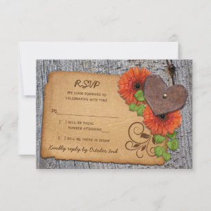 Rustic Heart Orange Gänseblümchen Landhochzeit Ant RSVP Karte