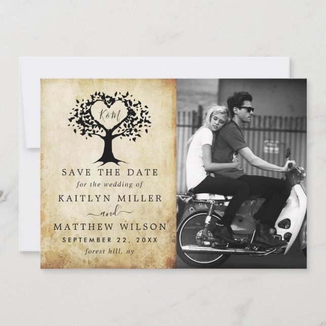 Rustic Heart Tree Hochzeitsfoto Save The Date (Vorderseite)