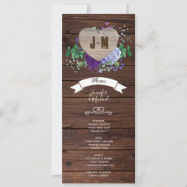Rustic Heart Wedding Menu Blaue Aquarellfarben Blu Einladung