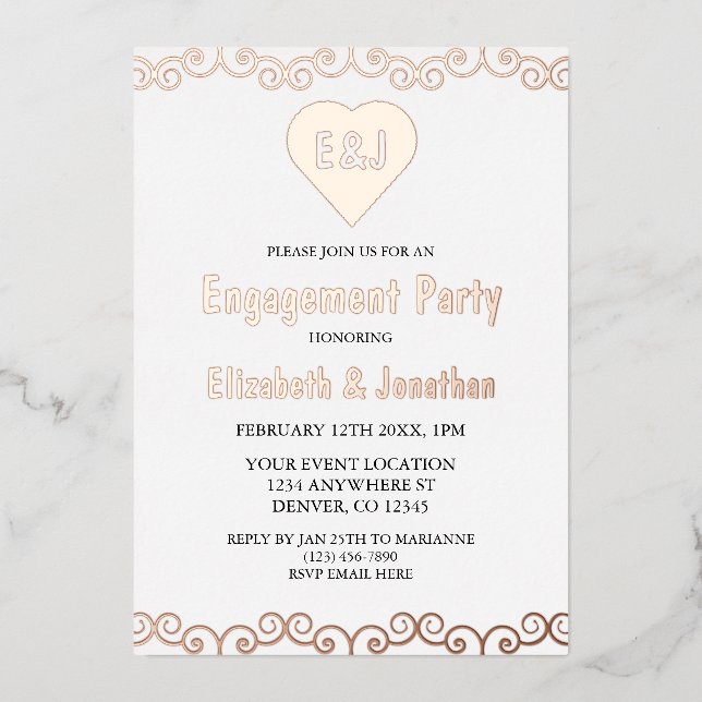 Rustic Heft Monogram Engagement Party Folieneinladung (Vorderseite)