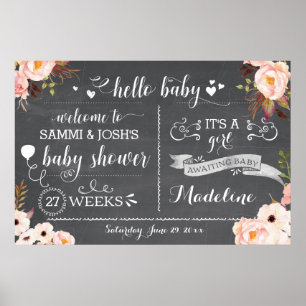 Rustic Hello Baby Floral Baby Duschzeichen Poster