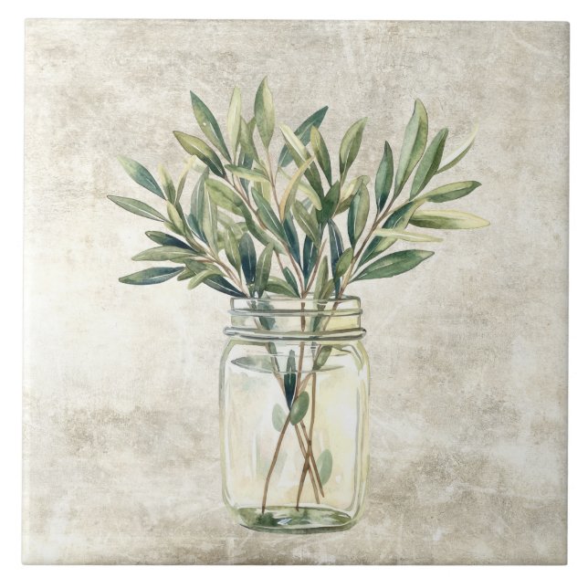 Rustic Herbs in Vintage Jar  Fliese (Vorderseite)
