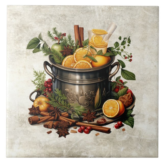 Rustic Herbs & Spices Punch Bowl Pine Fliese (Vorderseite)