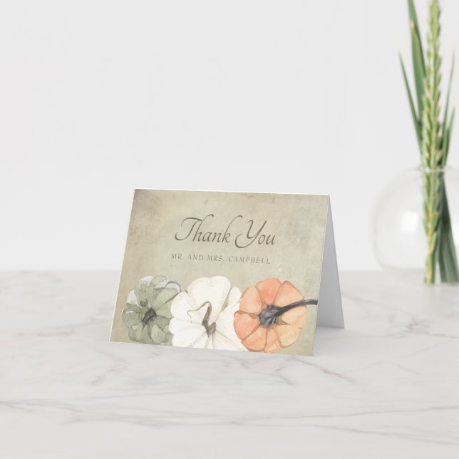 Rustic Herbst Weißer Orange Pumpkins Danke Karte (Vorderseite)