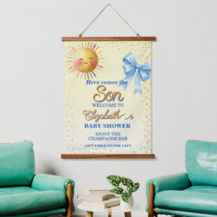 Rustic Hier kommt der Sohn Junge Baby Shower Wandteppich Mit Holzrahmen