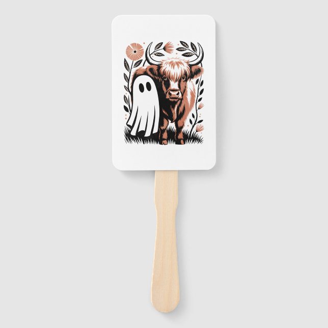 Rustic Highland Cow Ghost Halloween Fächer (Vorderseite)