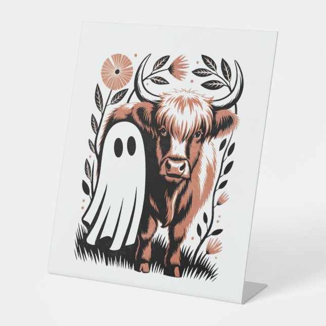 Rustic Highland Cow Ghost Halloween Sockelschild (Vorderseite)
