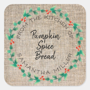 Rustic Holiday Holly Wreath Kitchen Leckereien Ges Quadratischer Aufkleber