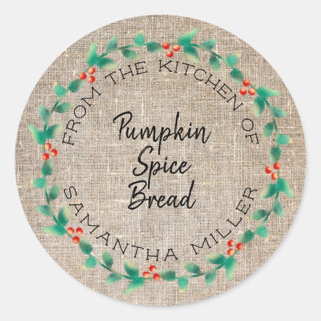 Rustic Holiday Holly Wreath Kitchen Leckereien Ges Runder Aufkleber (Vorderseite)