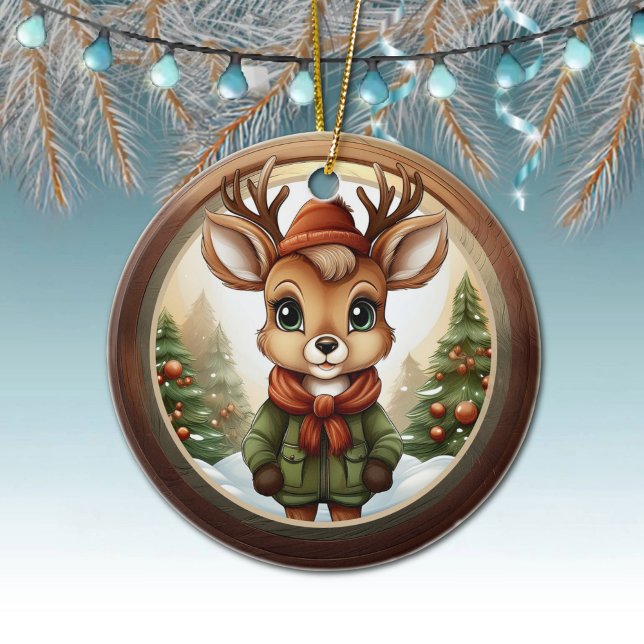 Rustic Holiday Reindeer, Xmas Deer, Christmas 🦌🎄 Keramik Ornament (Xmas Reindeer Character Decoration, Christmas Doe Antlers Ceramic Ornament, Deer Decor, Doe 🦌🎄)