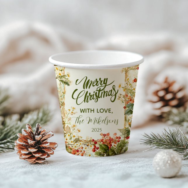 Rustic Holly Berry Christmas Pappbecher (Von Creator hochgeladen)
