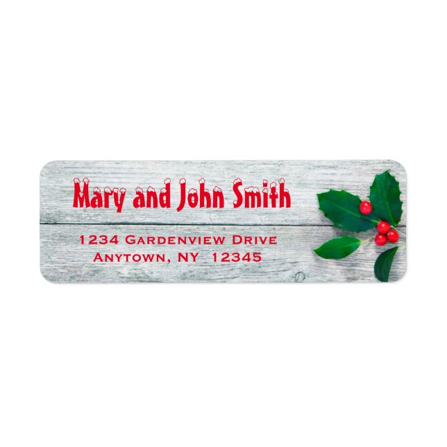 Rustic Holly Christmas Address Labels (Vorne)