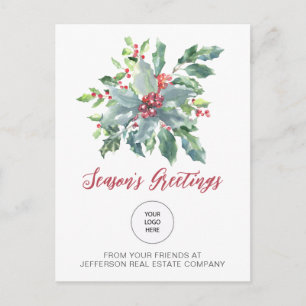 Rustic Holly Elegante Weihnachtsfeiertage Feiertagspostkarte