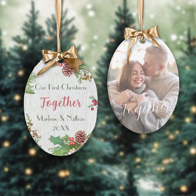 Rustic Holly Pine Together Mileston Custom Foto Ornament (Von Creator hochgeladen)
