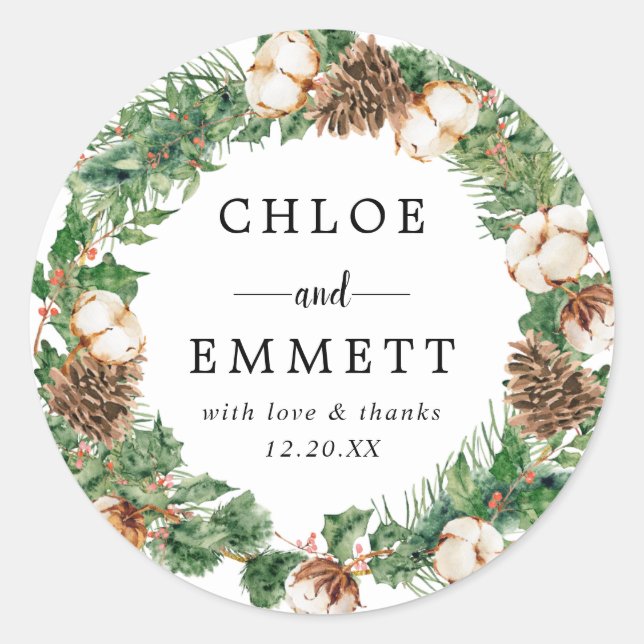 Rustic Holly Pine Wedding Vielen Dank für Ihr Sieg Runder Aufkleber (Vorderseite)