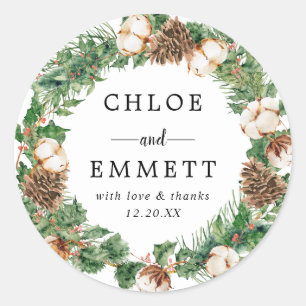 Rustic Holly Pine Wedding Vielen Dank für Ihr Sieg Runder Aufkleber