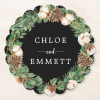 Rustic Holly Pine Wreath Wedding Paper Untersetzer