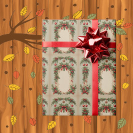 Rustic Holly Red Berry Christmas Greenery Foliage Geschenkpapier