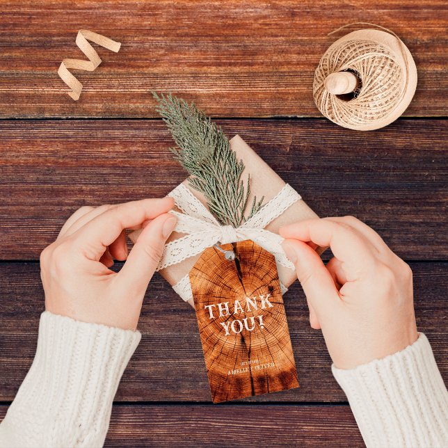 Rustic Holz Tree Slice Monogram Wedding Vielen Dan Geschenkanhänger (Von Creator hochgeladen)