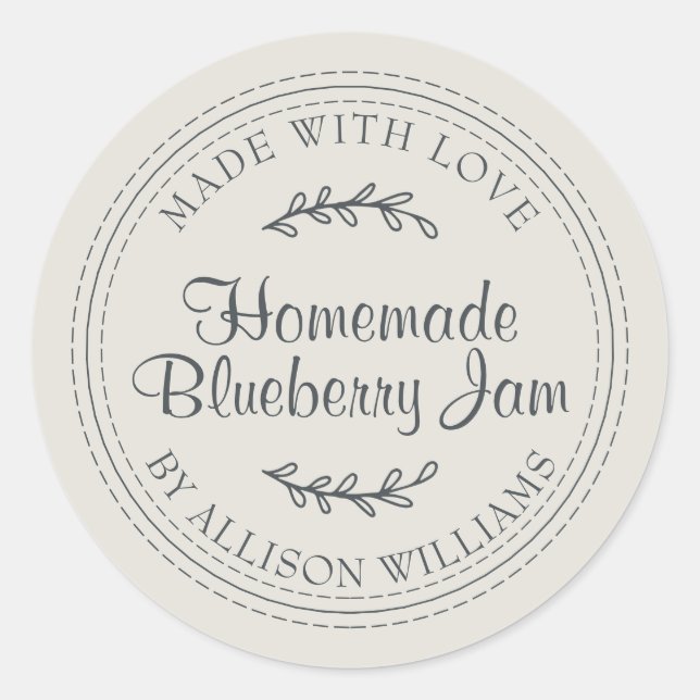 Rustic Homemade Blueberry Jam Canning Grau Runder Aufkleber (Vorderseite)