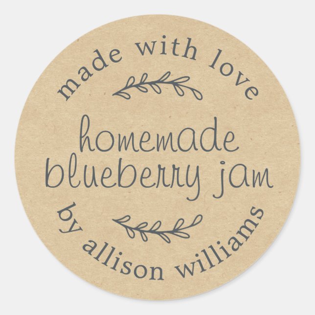 Rustic Homemade Blueberry Jam Canning Kraft Paper Runder Aufkleber (Vorderseite)
