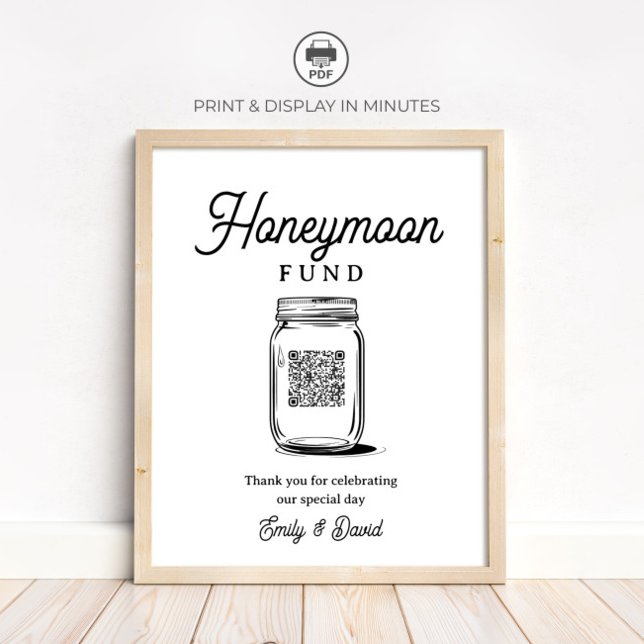 Rustic Honeymoon Fund Jar QR Code Wedding Sign Poster (Von Creator hochgeladen)