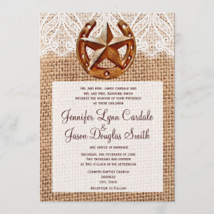 Rustic Horseshoe Star Burlap Hochzeit Einladungen