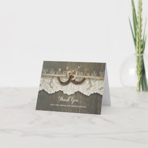 Rustic Horseshoes Lace Wood Wedding Vielen Dank Dankeskarte
