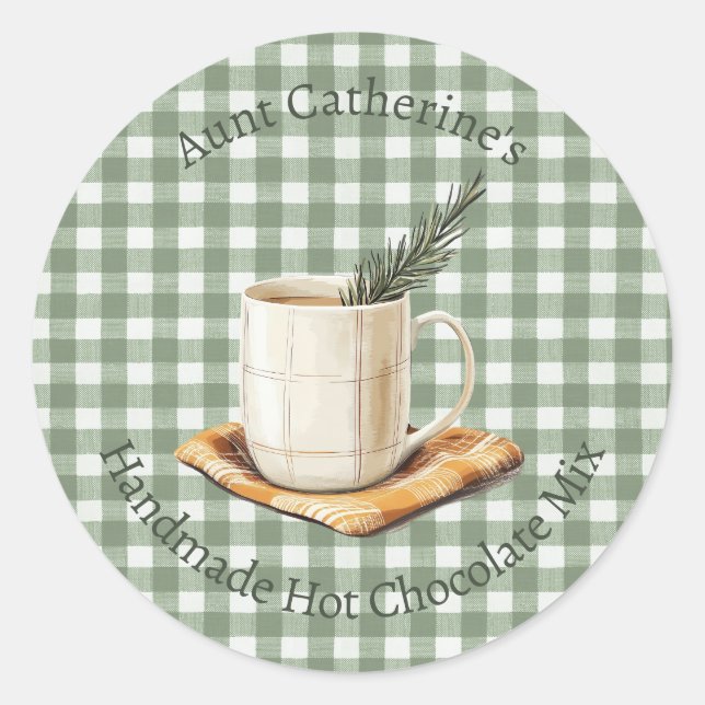 Rustic Hot Chocolate Mix Christmas Green Gingham  Runder Aufkleber (Vorderseite)