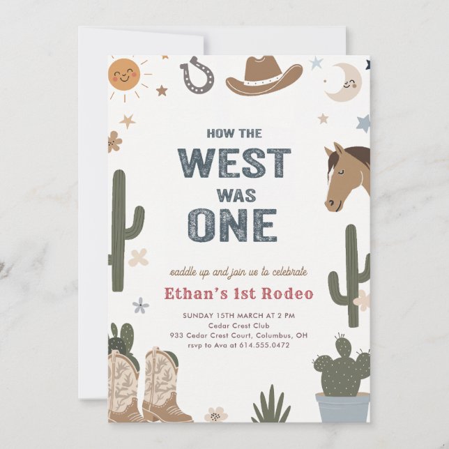 Rustic How The West Was One Cowboy 1st Birthday Einladung (Vorderseite)