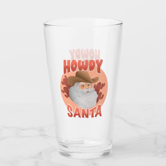 Rustic Howdy Santa Western Cowboy Weihnachten Glas (Vorderseite)
