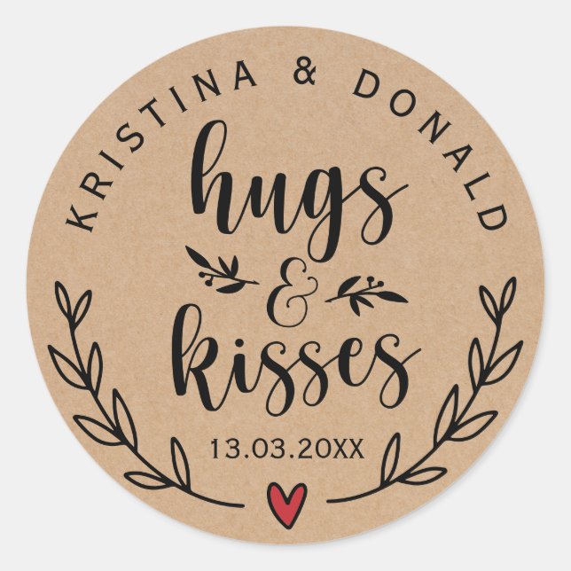Rustic Hugs & Kisses Wedding | BRAUTPARTY Runder Aufkleber (Vorderseite)
