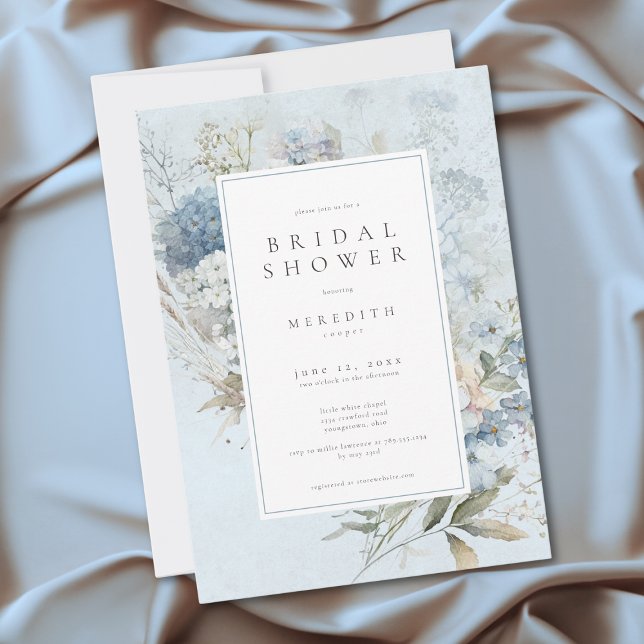Rustic Hydrangea Blue White Floral Bridal Shower Einladung (Rustic Hydrangea Blue White Floral Bridal Shower Invitation)