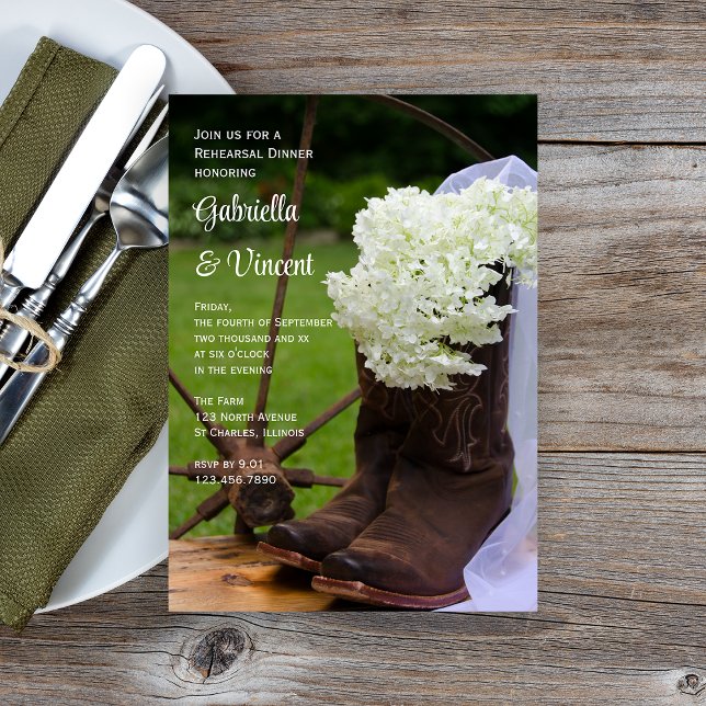 Rustic Hydrangea Boots Western Probe Abendessen Einladung (Von Creator hochgeladen)