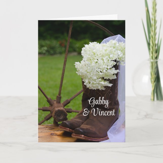 Rustic Hydrangea Cowboy Boots Country Wedding Einladung (Vorderseite)