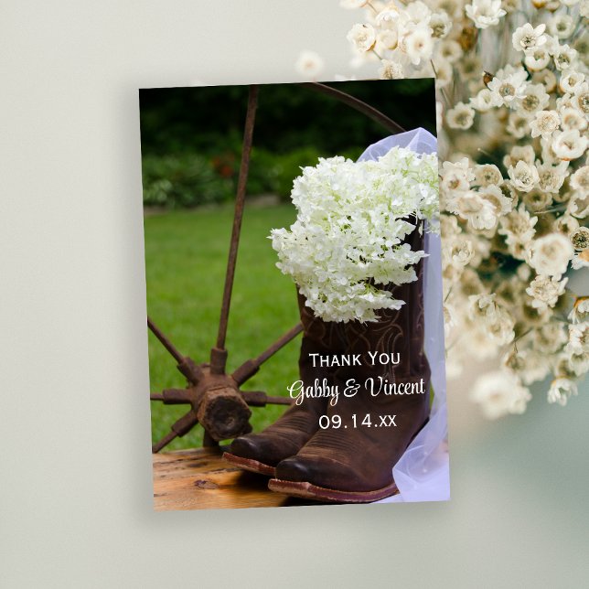 Rustic Hydrangea Cowboy Boots Wedding Vielen Dank Dankeskarte (Von Creator hochgeladen)