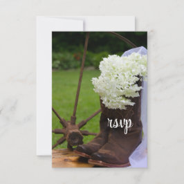 Rustic Hydrangea Cowboy Boots Western Wedding RSVP Karte