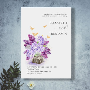 Rustic Hydrangea Lilac Butterfly Gold Chic Wedding Einladung