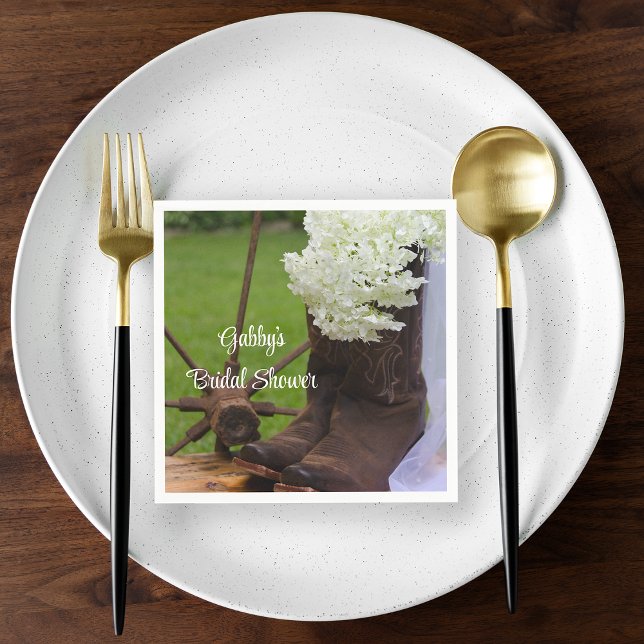 Rustic Hydrangea und Cowboy Boots Brautparty Serviette (Von Creator hochgeladen)
