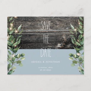 Rustic Icy Blue Foliage Wedding Save the Date Einladungspostkarte
