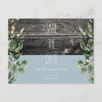 Rustic Icy Blue Foliage Wedding Save the Date