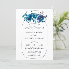 Rustic Indigo Peony Mason Jar Wedding Einladung