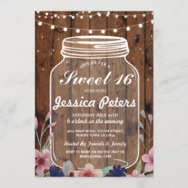 Rustic Jar Sweet 16 Party Wood Floral Einladung