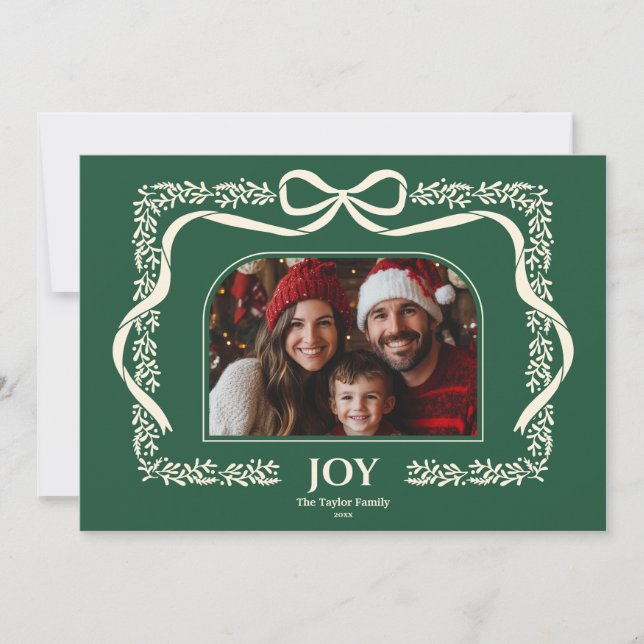 Rustic Josh Christmas Bow Ribbon Foto Frame Einladung (Vorderseite)