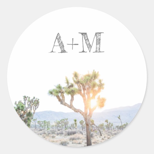 Rustic Joshua Tree Monogram Wedding Runder Aufkleber (Vorderseite)