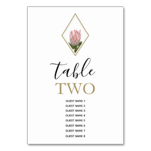 Rustic King Protea Wedding Guest Names Tischnummer