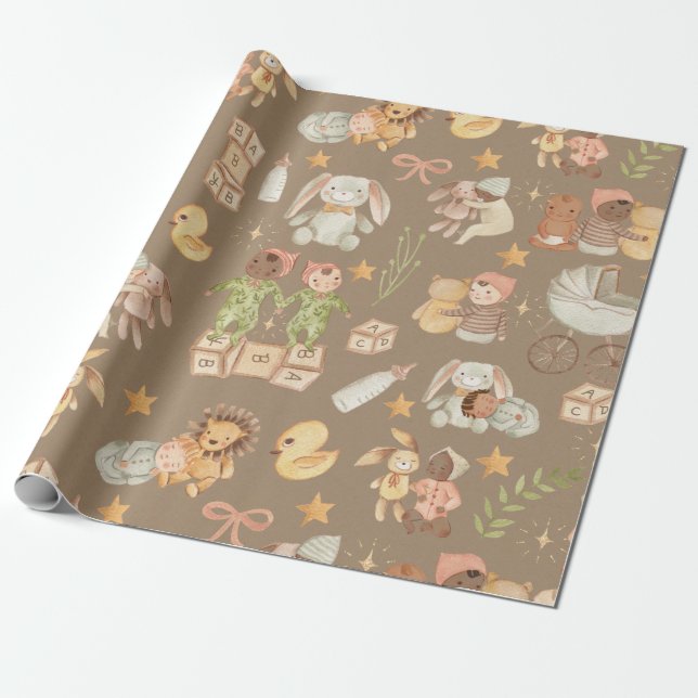 Rustic Kraft All Ethnicity Baby Große Muster Geschenkpapier (Ungerollt)